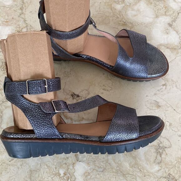 Wonders Leather Sandals Metallic Grey Ankle Strap - Picture 4 of 13